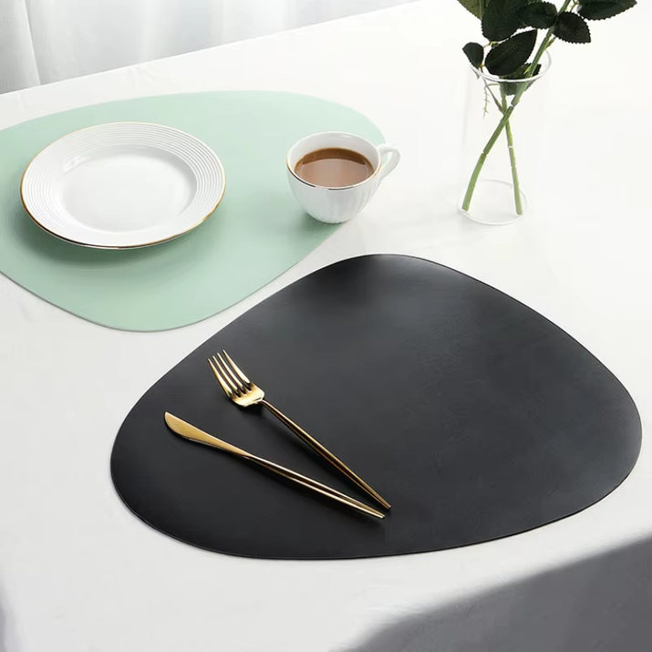 Irregularly PU Leather Dining Table Mats Sets 