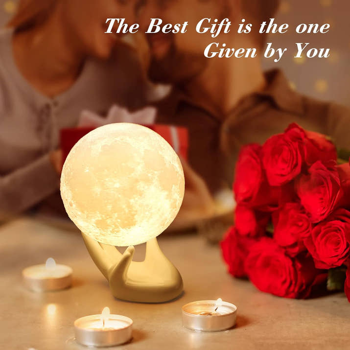 Moon Lamp 3D Printed – 9Cm Touch Control Night Light, Ceramic Base