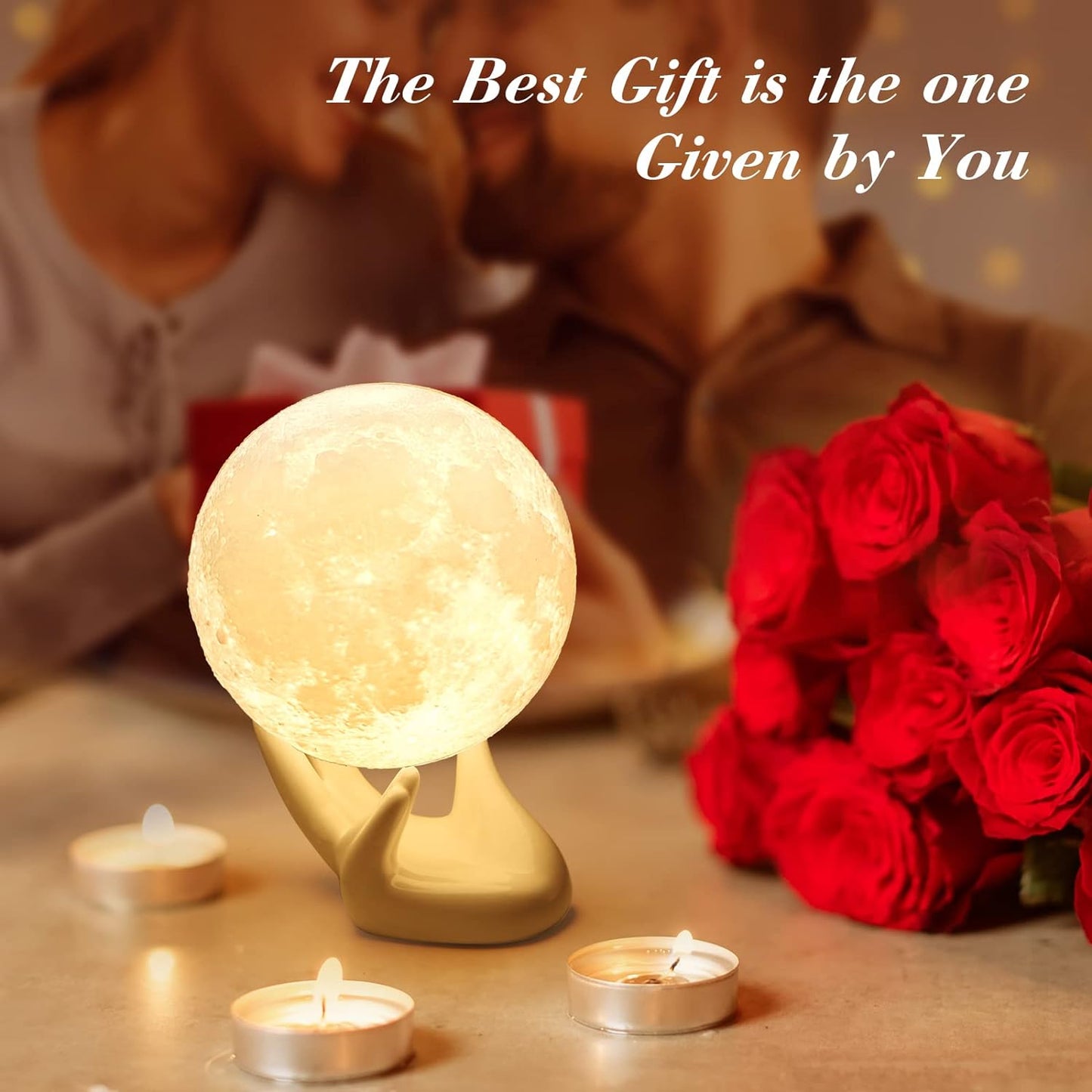 Moon Lamp 3D Printed – 9Cm Touch Control Night Light, Ceramic Base