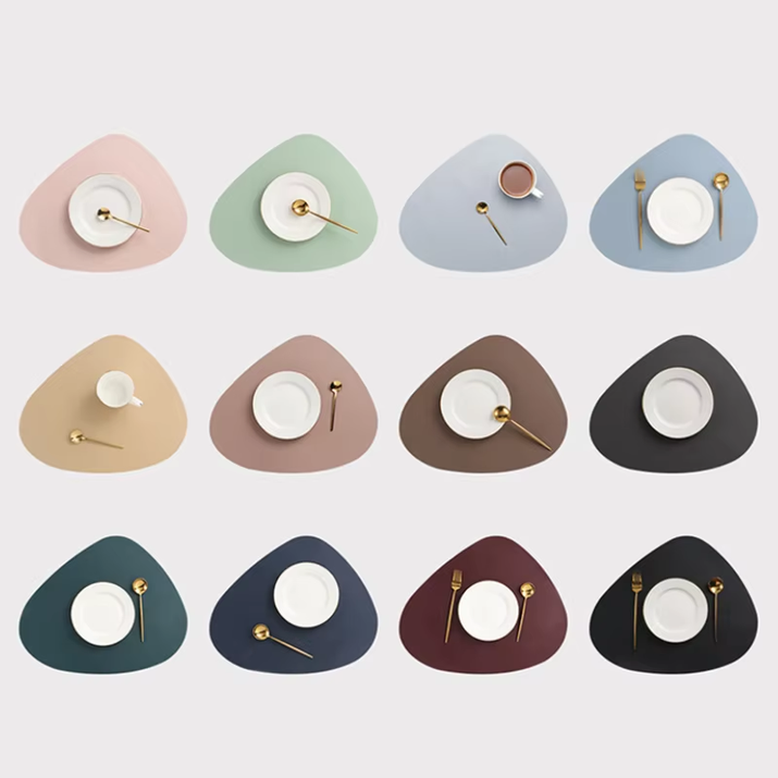 Irregularly PU Leather Dining Table Mats Sets 