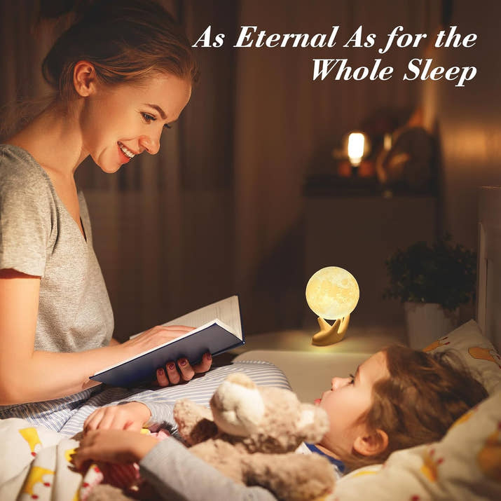 Moon Lamp 3D Printed – 9Cm Touch Control Night Light, Ceramic Base