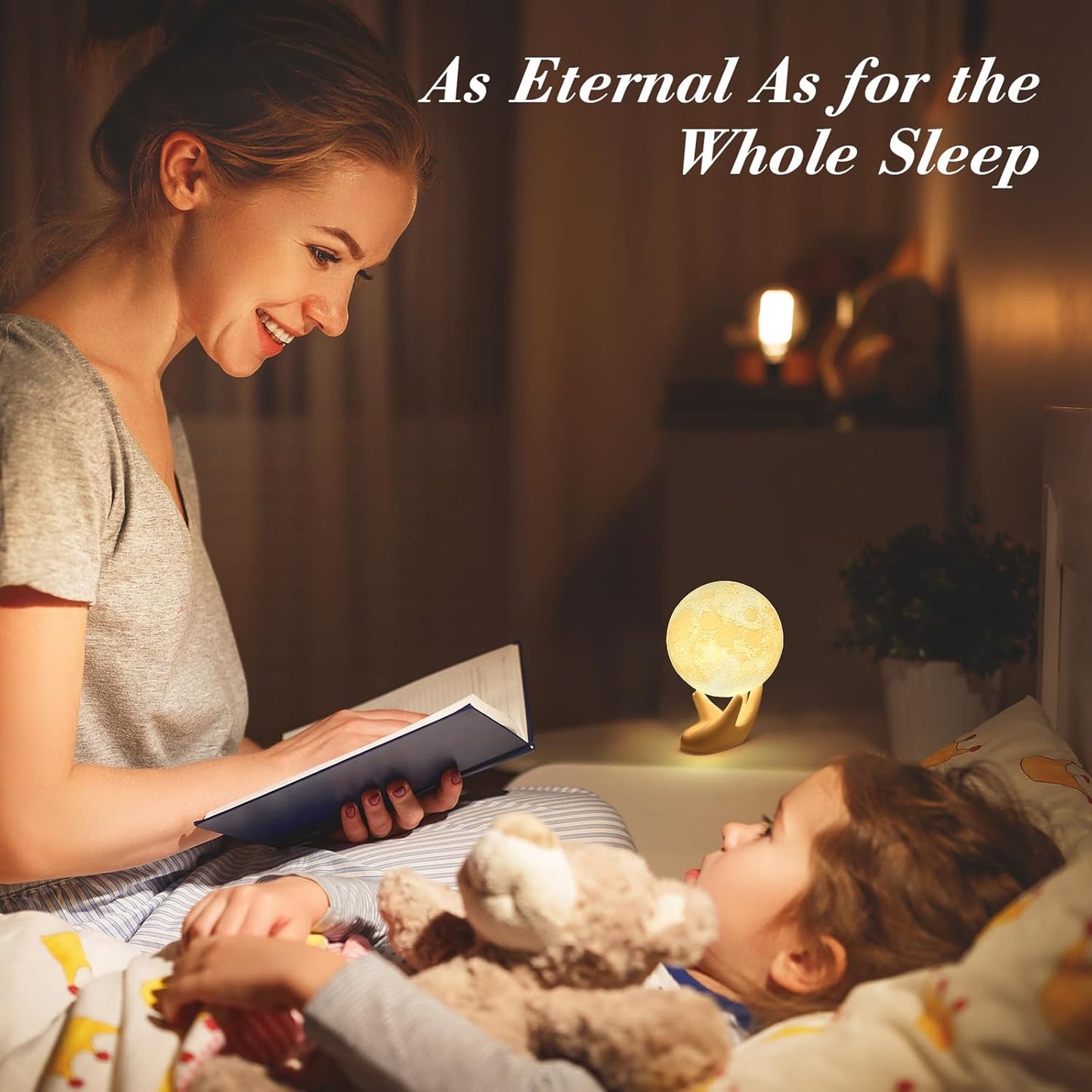 Moon Lamp 3D Printed – 9Cm Touch Control Night Light, Ceramic Base