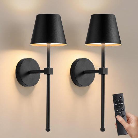 Battery Operated Wireless Wall Sconces Set of 2, 5200Mah Rechargeable LED Small Wall Lights,Dimmable Cordless Lamp for Wall Painting,Living Room,Bedroom, Hallway,Gifts,Night Light(Black)