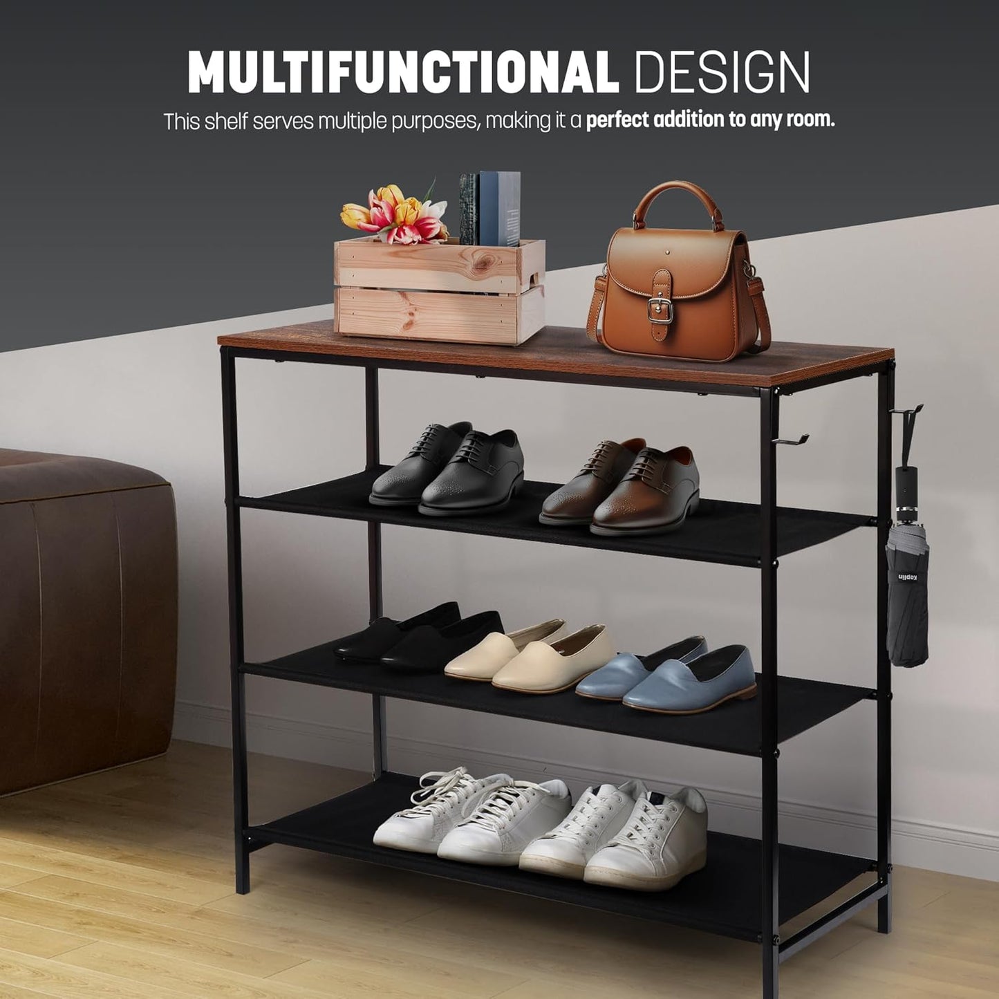 4 Tier Shoe Rack with Shelf 