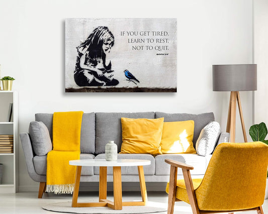 BANKSY GIRL BLUE BIRD QUOTE FRAMED 