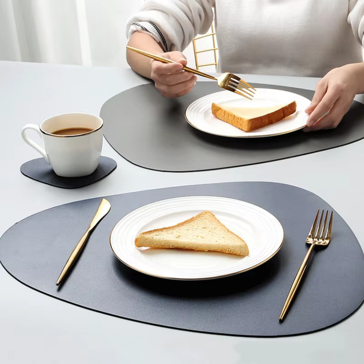 Irregularly PU Leather Dining Table Mats Sets 