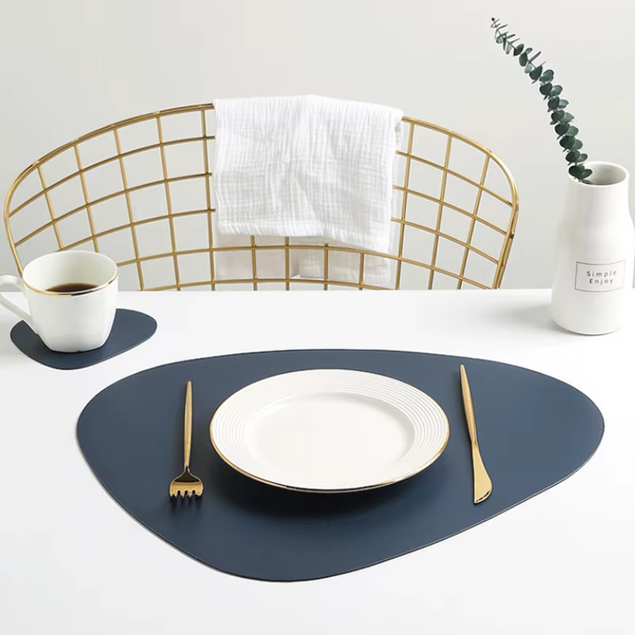 Irregularly PU Leather Dining Table Mats Sets 